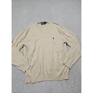 Polo Ralph Lauren Sweater Womens XL Beige Vneck Pullover